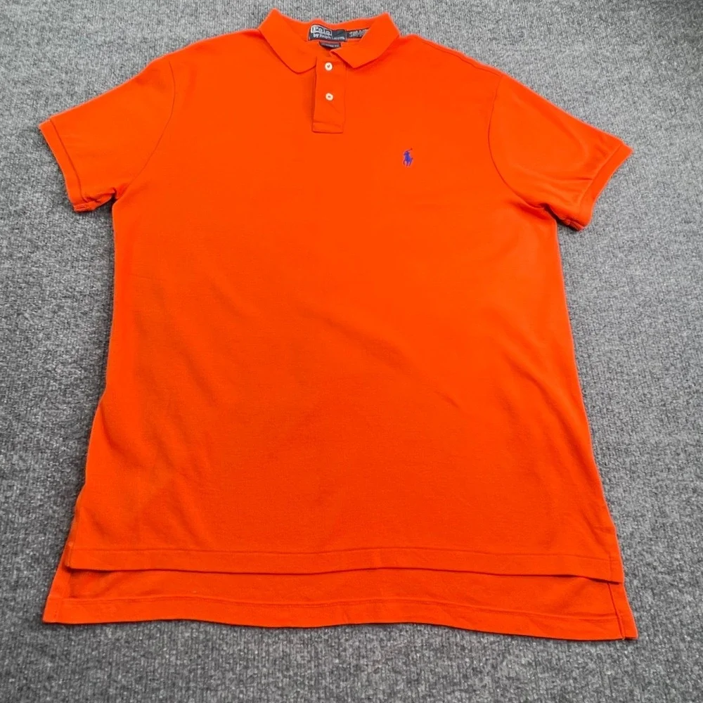Polo Ralph Lauren Polo Shirt Mens L Orange Custom Fit Short Sleeve Cotton Pony